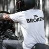 Im Broken Text Print Bavlněné Tričko Unisex Unisex Y2k Motorkářské Unisex Krátký Rukáv Denní Motocykl Streetwear Módní Vrcholy