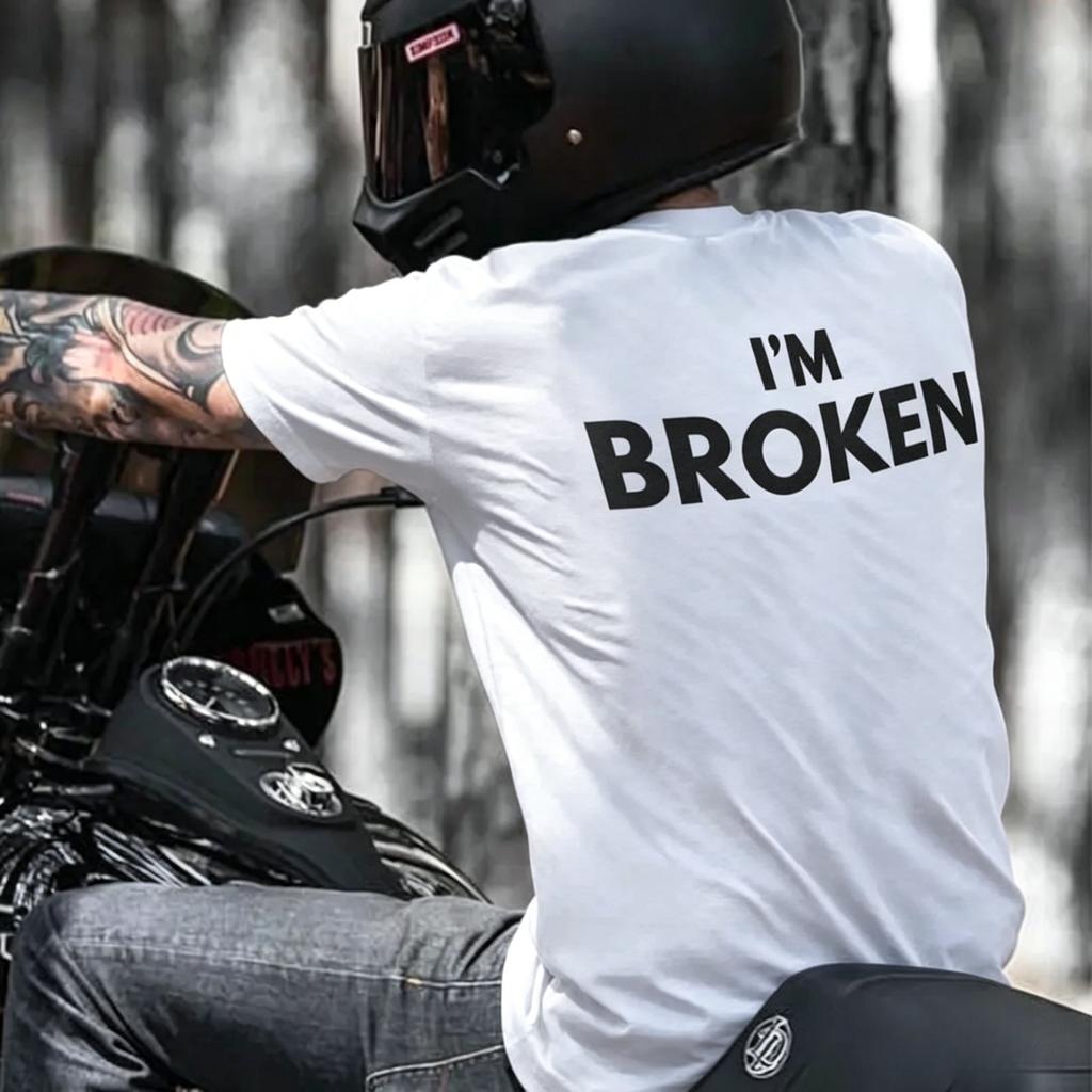 Im Broken Text Print Bavlněné Tričko Unisex Unisex Y2k Motorkářské Unisex Krátký Rukáv Denní Motocykl Streetwear Módní Vrcholy