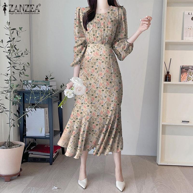 

ZANZEA Весеннее женское тонкое длинное платье с цветочным принтом