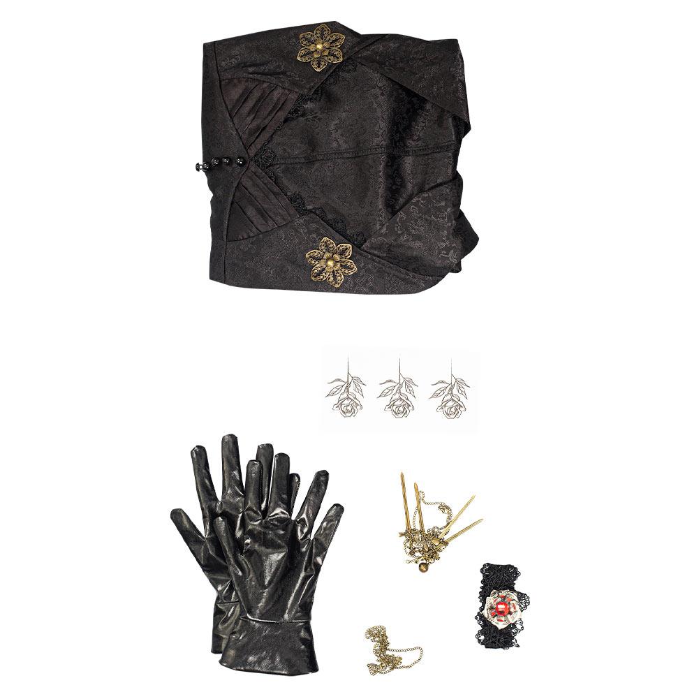 In Stock Moth Lady Evil Cosplay Fantasia Village Vampire Lady Dimitrescu Costume Women Black Dress Halloween Carnival Party Suit
