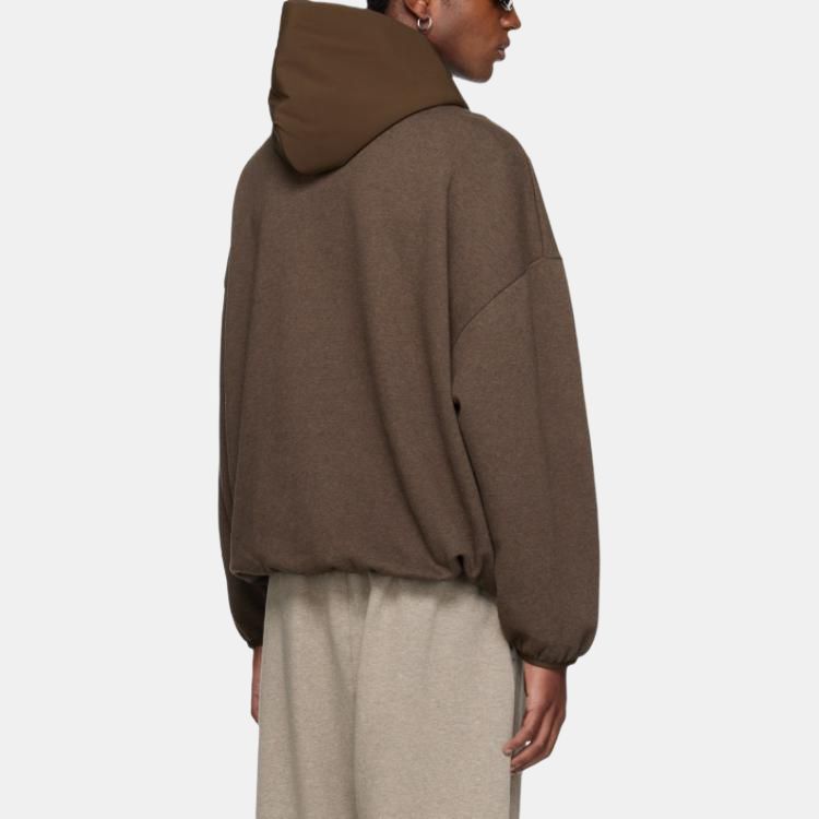Fear of God Essentials Nylon Fleece Hoodie Heather Wood/Wood Men Tops Grey 202SU244312F