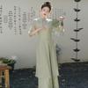 Spring/Summer 2025 Retro Chinese Qipao Zen Tea Embroidered Dress Set for Women