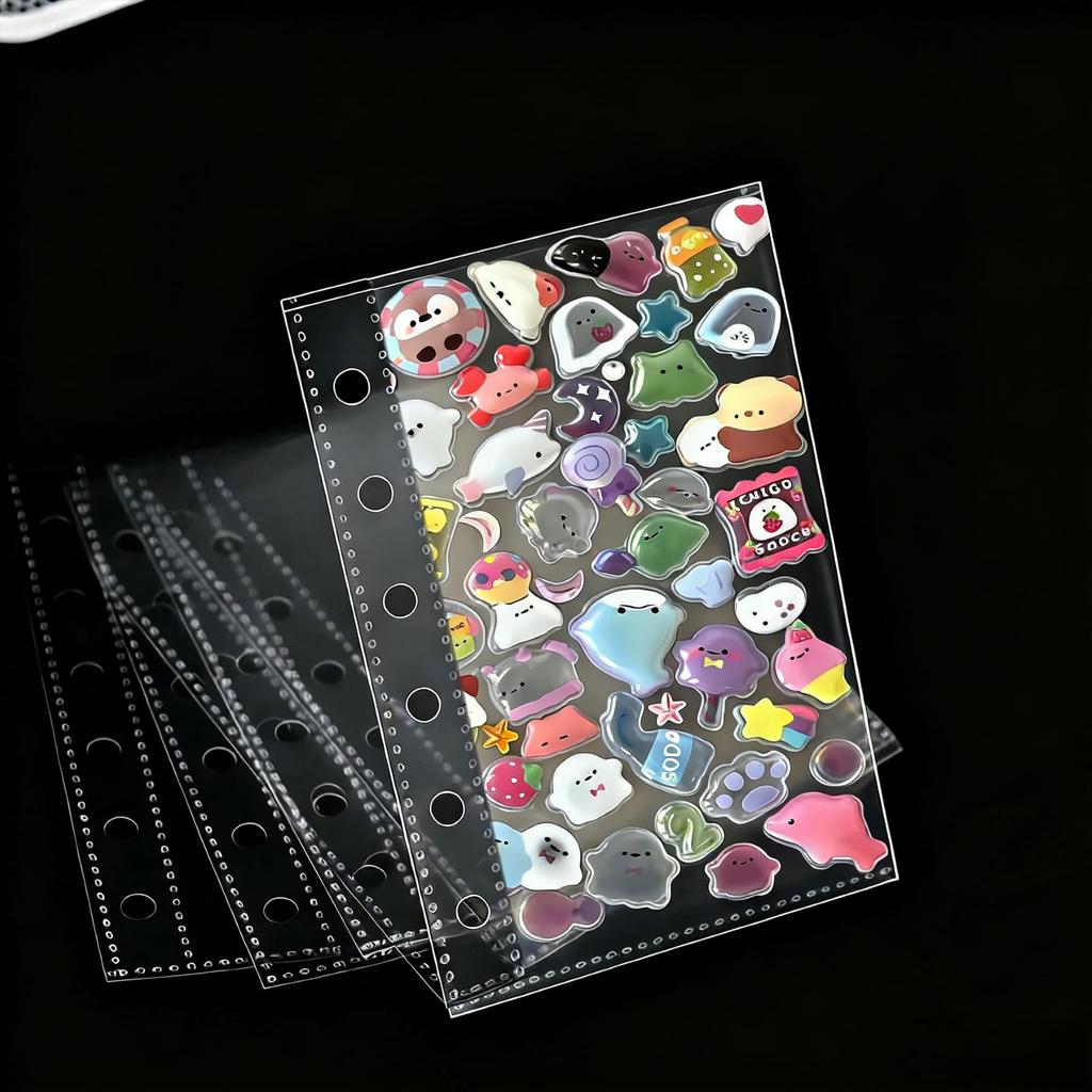 A7 Sticker Sheet 45 Transparent PP 6 Holes with Release Removable for Sticker Fan Planner Outer 87 x 132mm Refill, Sheets, Sheet, (20mm), Liner,