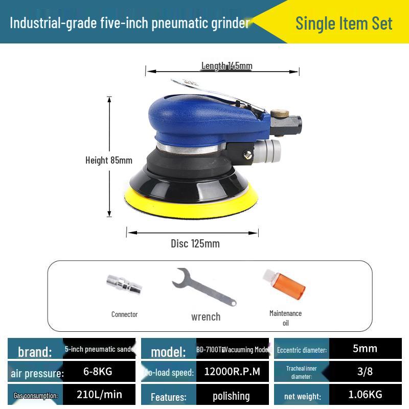 5-Inch Pneumatic Handheld Grinder & Polisher with Sandpaper & Waxing Head