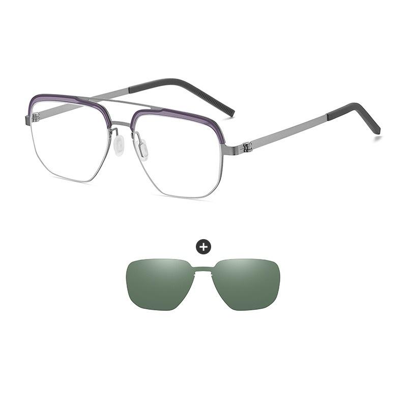 New Style Magnet Clip On Reading Glasses Men Square Myopia Prescription Glasses 2 In 1 Polarized Driving Sunglasses