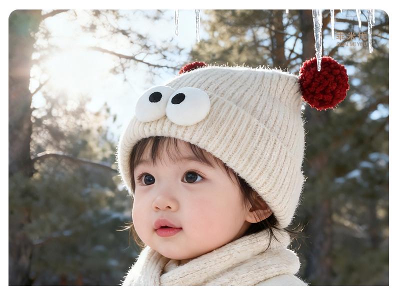 Children's Korean Style Cartoon Knit Hat - Thick, Warm, and Windproof for Boys and Girls.