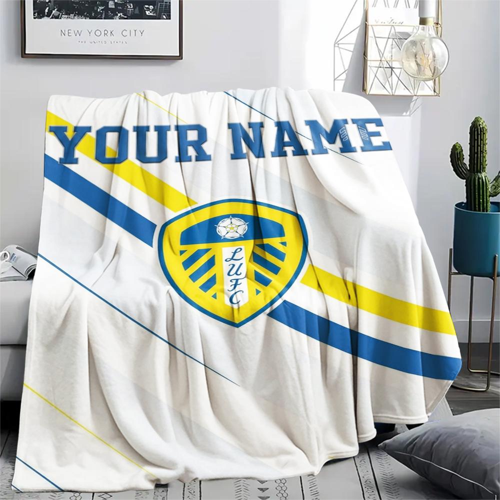 1PC Custom Name Leeds United Patterned Flannel Blanket Suitable For All Seasons for Home Decor Warmth and Comfort Gifts Holiday Present_xia