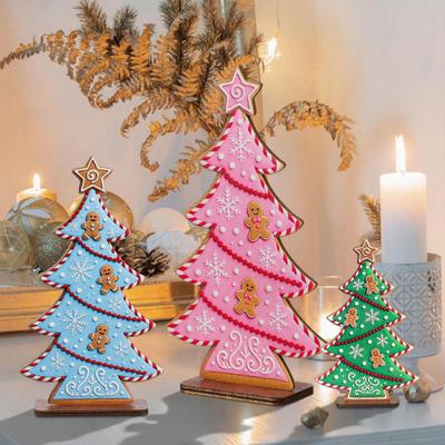 Christmas Tree Decor Candy Colors Gingerbread Man Design Wood Tabletop Decoration Wall Fireplace Shelf Ornament Gift