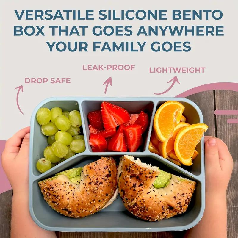 Food-grade eco-friendly leak-proof silicone lunch box, suitable for children and adults, 4 compartments, 3 colors to choose from