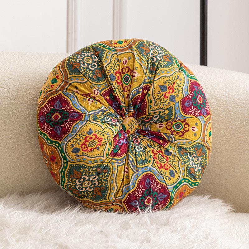 Bohemian Round Pouf Cushion - Pumpkin Shape for Sofa, Backrest, or Meditation.