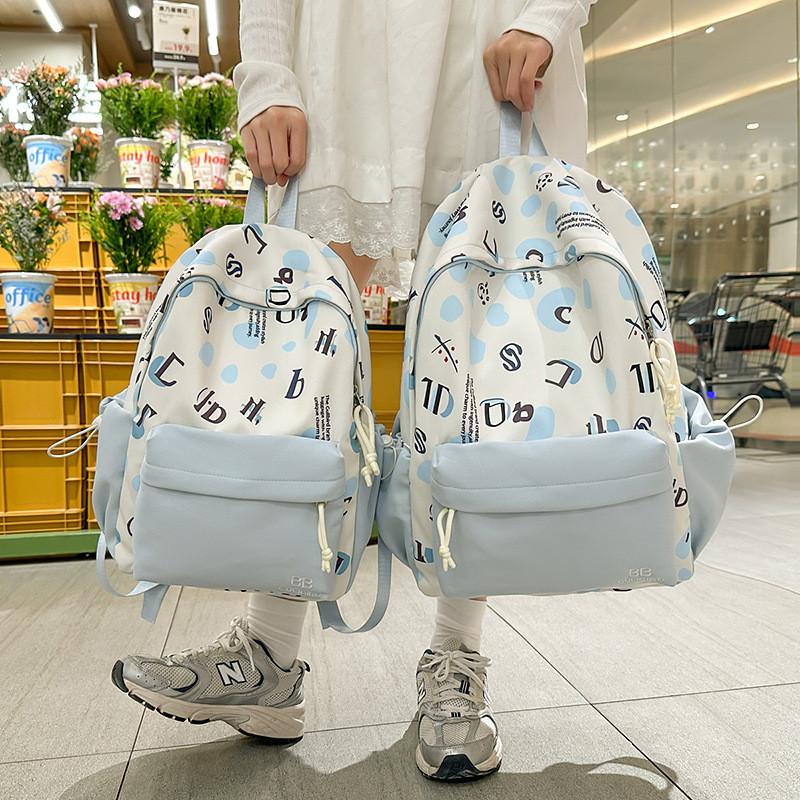 Youthful Nylon Letter Print Backpack For High School Students With Lightweight Design For Daily Use