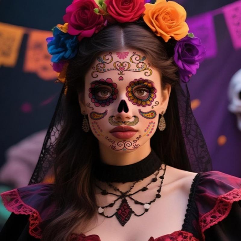 9pc/set Halloween Ghost Face Tattoo Sticker Waterproof Temporary Spooky Tattoos Dancing Party Decor Makeup Look Stickers