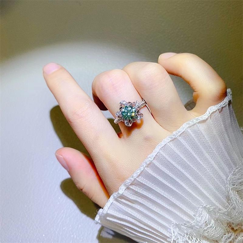 Elegant Women's Green Moissanite Ring: Multiple Styles, Simple, Full Diamond Design.