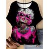 Plus Size Casual Crew Neck Short Sleeve Cartoon Animal Print T-Shirt - Soft Stretch Polyester Fabric Spring and Summer Womens Relaxed Fit Clothing