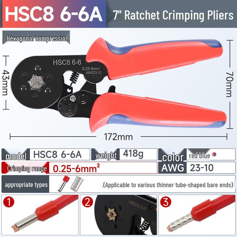 Electrician's HCS86-4A Tubular Terminal Crimping Pliers for Quick Wiring