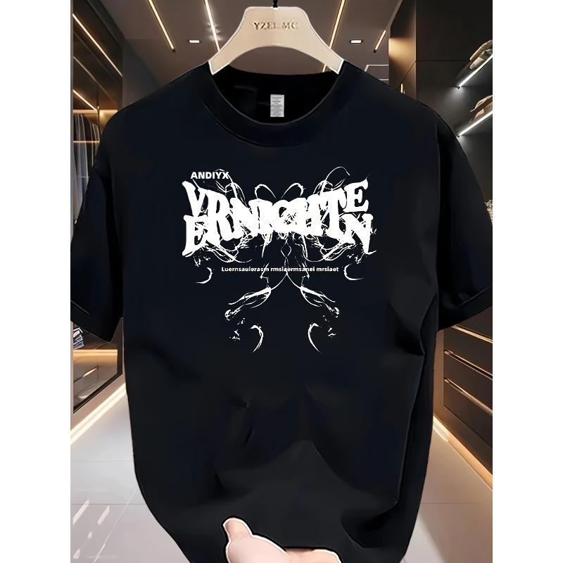 European Sizes Heavy Pure Trendy Brand Printed Short-sleeved T-shirt Men's Summer New Casual Large-size Loose Versatile Top