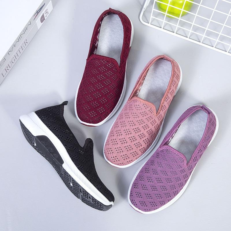 Summer Mesh Shoes Women's New Middle-aged and Old One-pedal Mother Shoes Non-slip Lightweight Fly-woven Shoes Breathable and Comfortable