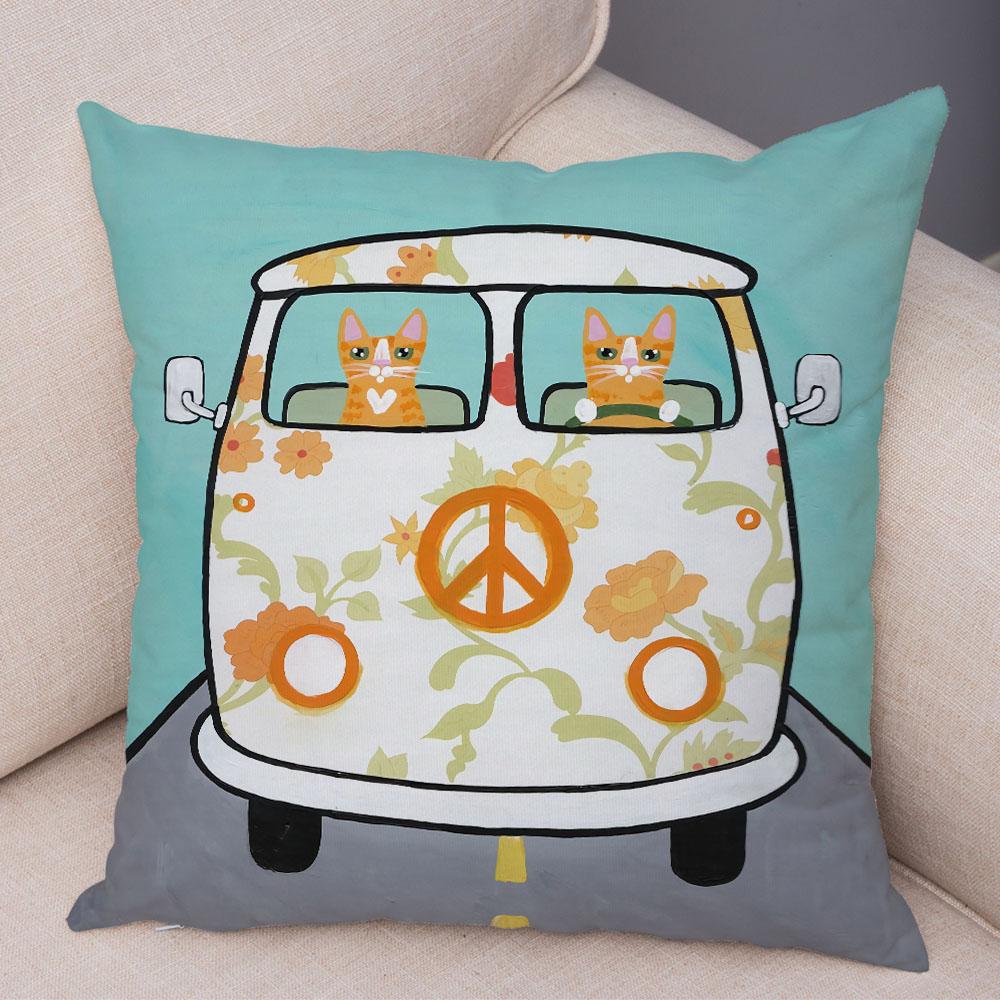Bedroom Living Room Decorative Pillowcase Cushion Cover Pet Animal Cute Funny Cartoon Driving Cat Pillowcase