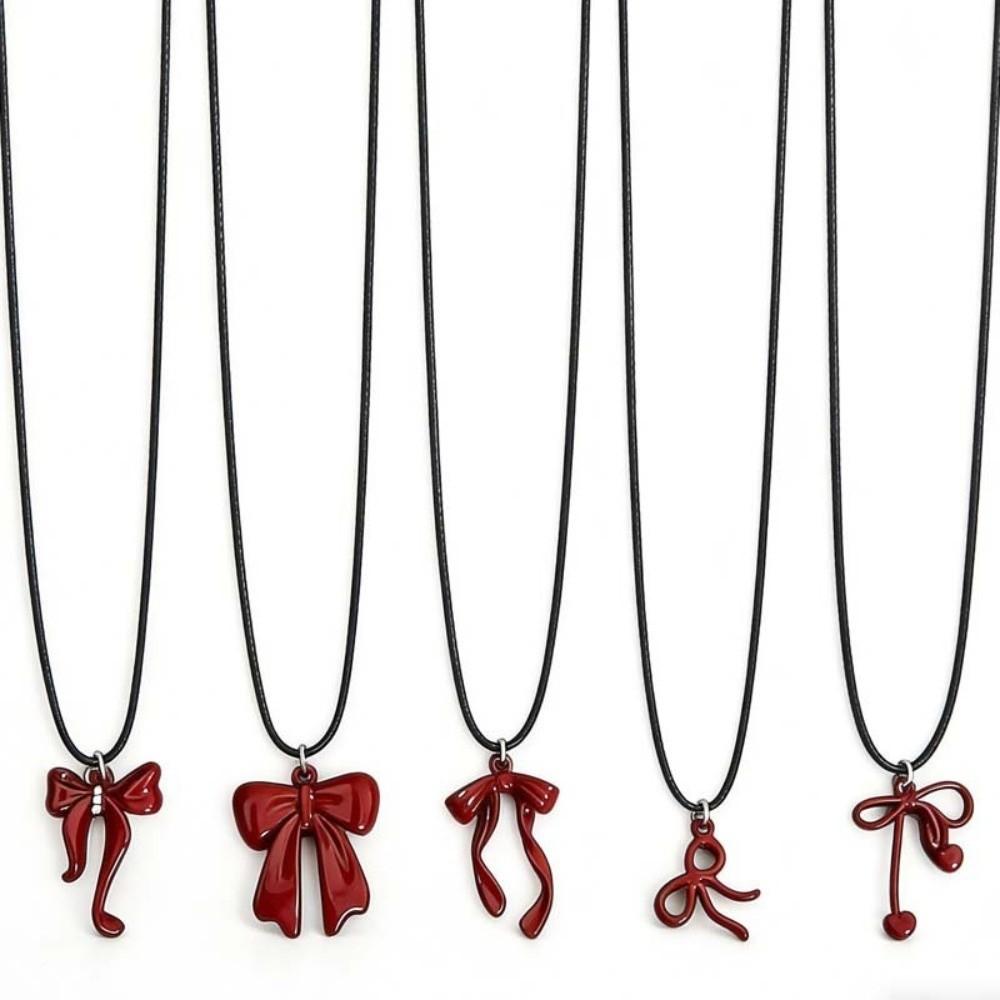Sweet Leather Rope Necklace Red Clavicle Chain Gift Bowknot Pendant Necklace Fashion