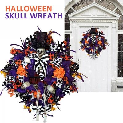 1PC Halloween Decor Scary Home Skull with Hat Legs Garland Front Door Wreath