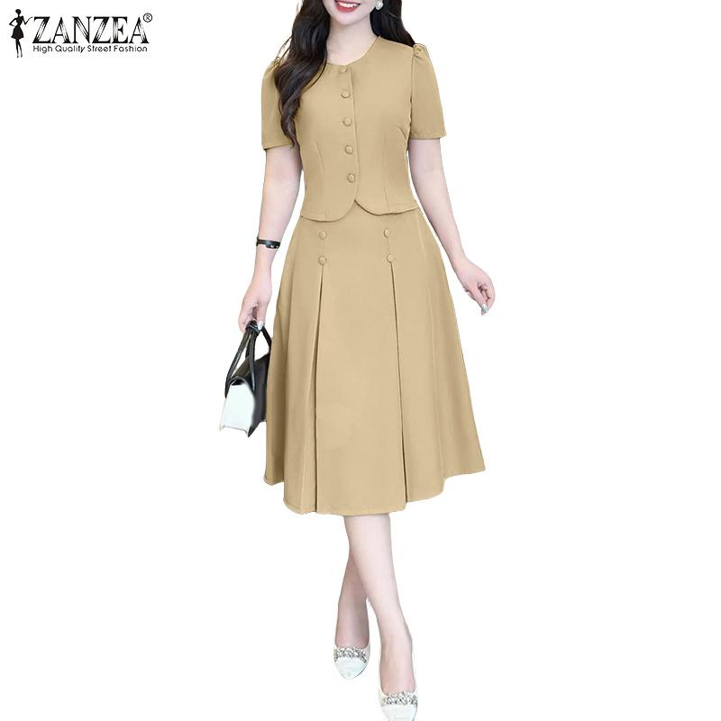 ZANZEA Women Short Sleeve Tops and Skirts Summer Two Piece Suit Sets