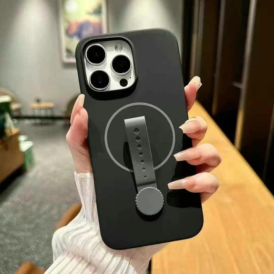 

Подходит для iPhone16promax Чехол для мобильного телефона Невидимая магнитная присоска Apple 15/14 Вращающаяся силиконовая пряжка для предотвращения падения Apple 16Plus чёрный