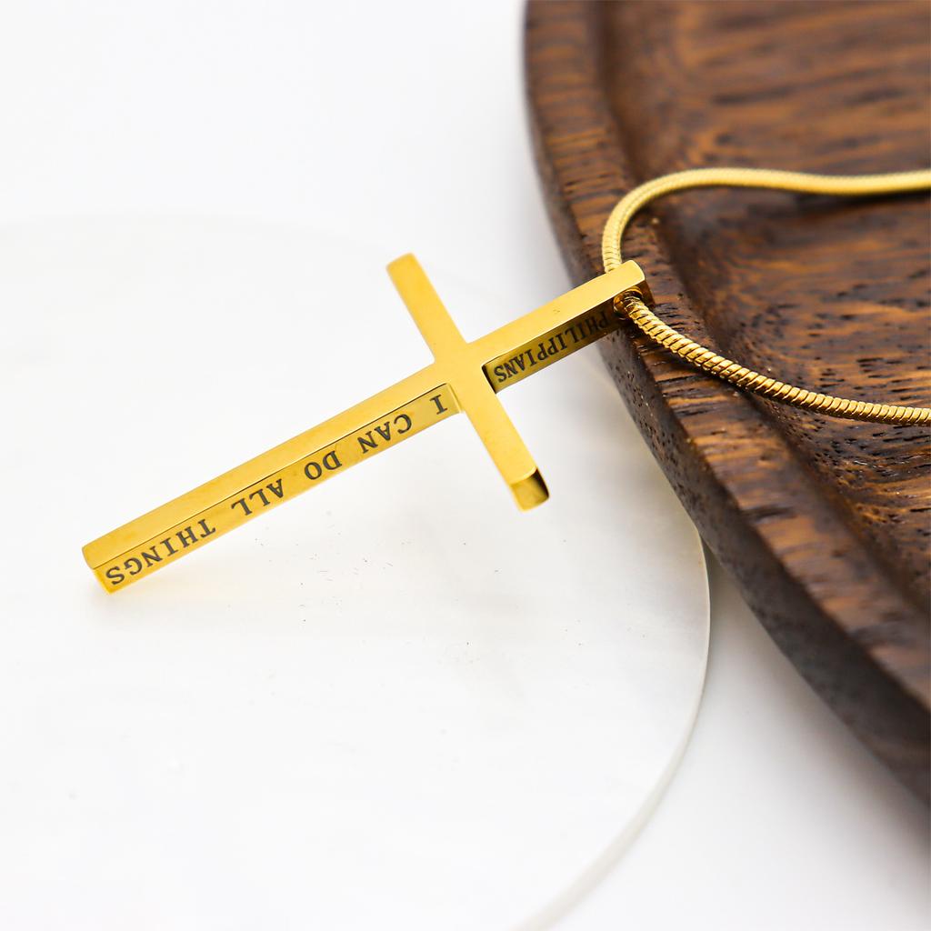 Titanium Steel Lettering Cross Necklace Men'S Titanium Steel Gold-Plated Jewelry Couple Student Pendant Trendy Men'S Necklace Pendant