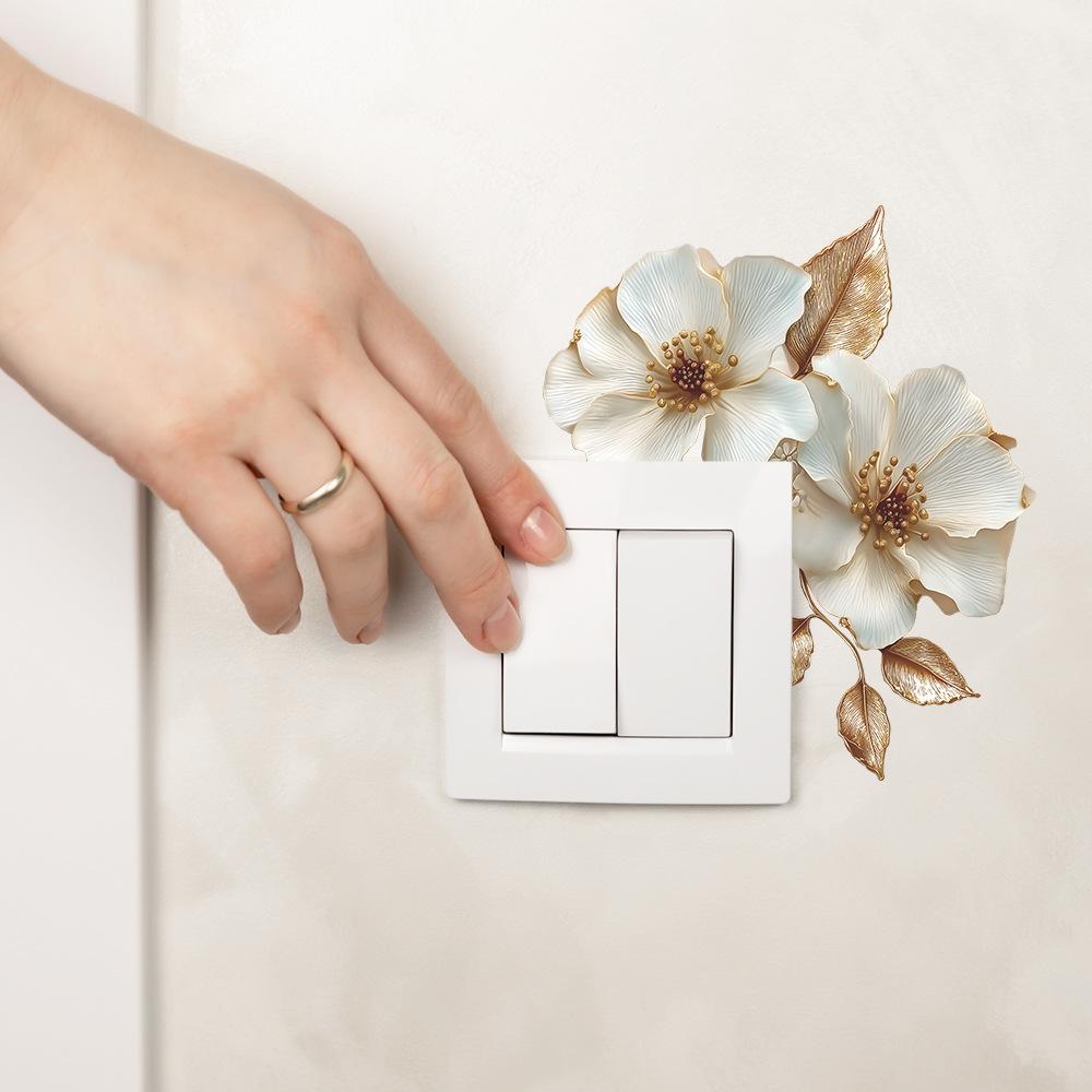 Minimalist 3D Embossed White Flower Wall Switch Sticker Removable Self-Adhesive Decoration for Bedroom Study Living Room Easy No Residue