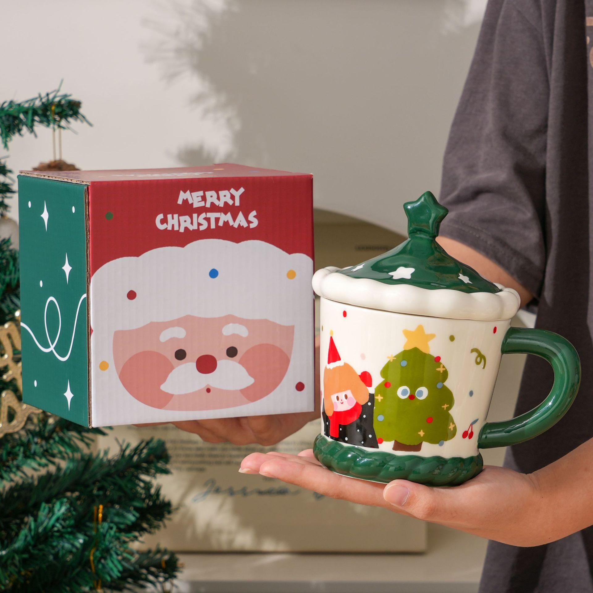 

Santa Claus Ceramic Couple Mug, Beautiful Creative Gift, Cute Water Cup with Lid, Gift Box for Gifts 401-500ml зелёный