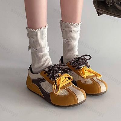 Mode Vielseitig Koreanische Version Höhe Erhöhende Schuhe Damen Frühling Neu Retro Runde Zehe Schnürschuhe Sport Freizeit Sneakers