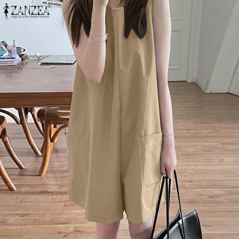ZANZEA Womens Loose Casual O-neck Sleeveless Summer Short Jumpsuits Overalls