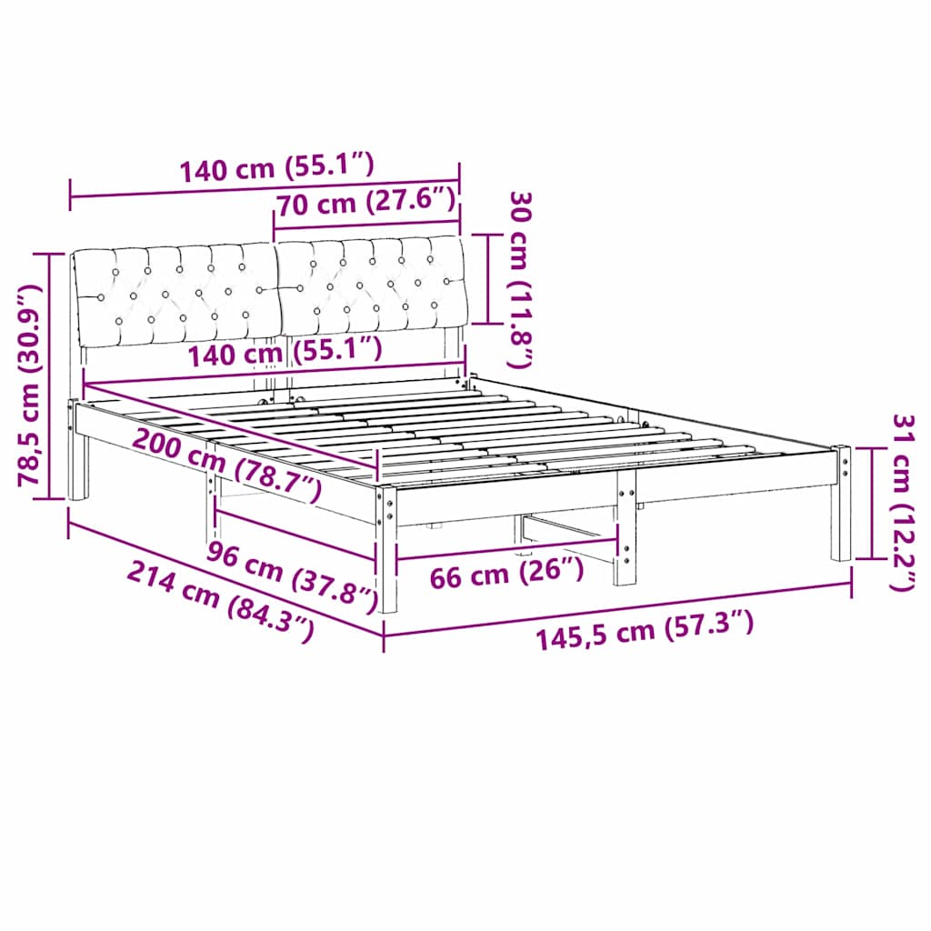 Brown and Taupe Bed Frame 140 X 200 Cm Solid Pine Wood