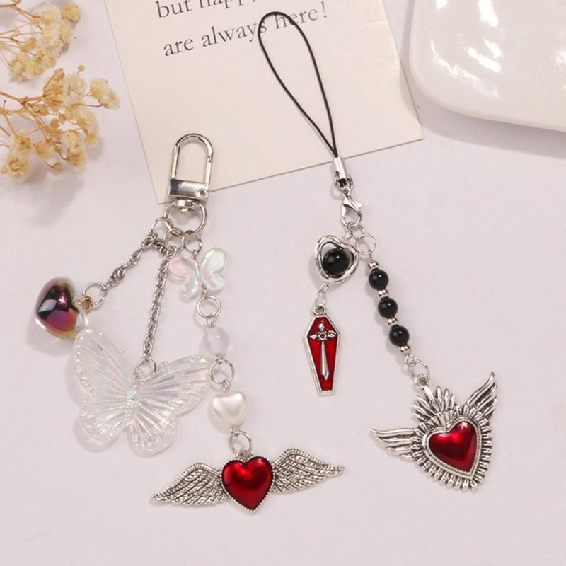 Trendy Phone Lanyard Angel Heart Keychain Pendant Durable Phone Strap Portable Phone Jewelry Suitable for Keys Phones