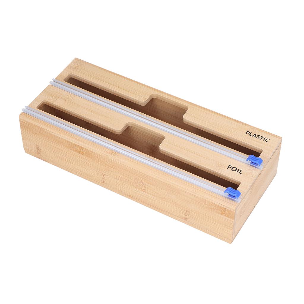 Plastic Wrap Dispenser Natural Bamboo Food Grade Easy Operation Durable Aluminum Foil Dispenser