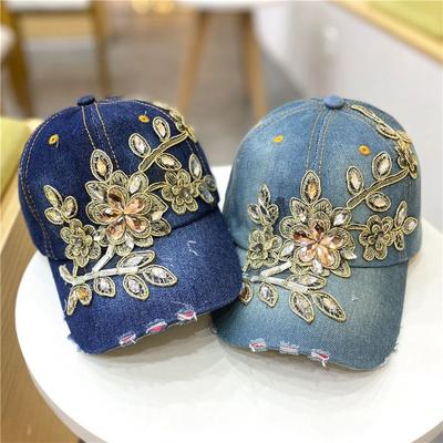 Sommerhut mit Diamantbesatz, Denim-Hut mit Blumenmuster, Baseballmütze, vielseitiger Damen-Entenschnabelhut, Sonnenschutz- und Sonnenschirmhut