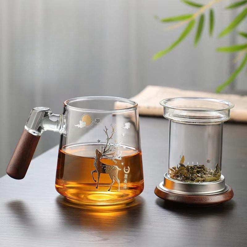Heat-Resistant Glass Teacup Tea Separation Large-Capacity Water Cup Office Drinking Water Brewing Tea Cup Filter Three-Piece Cup With Lid