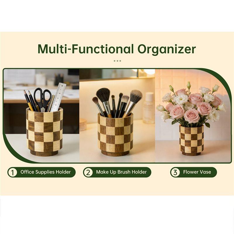 Wooden Utensil Holder For Kitchen, 360° Rotating Wood Large For Countertop Utensil Storage Rack