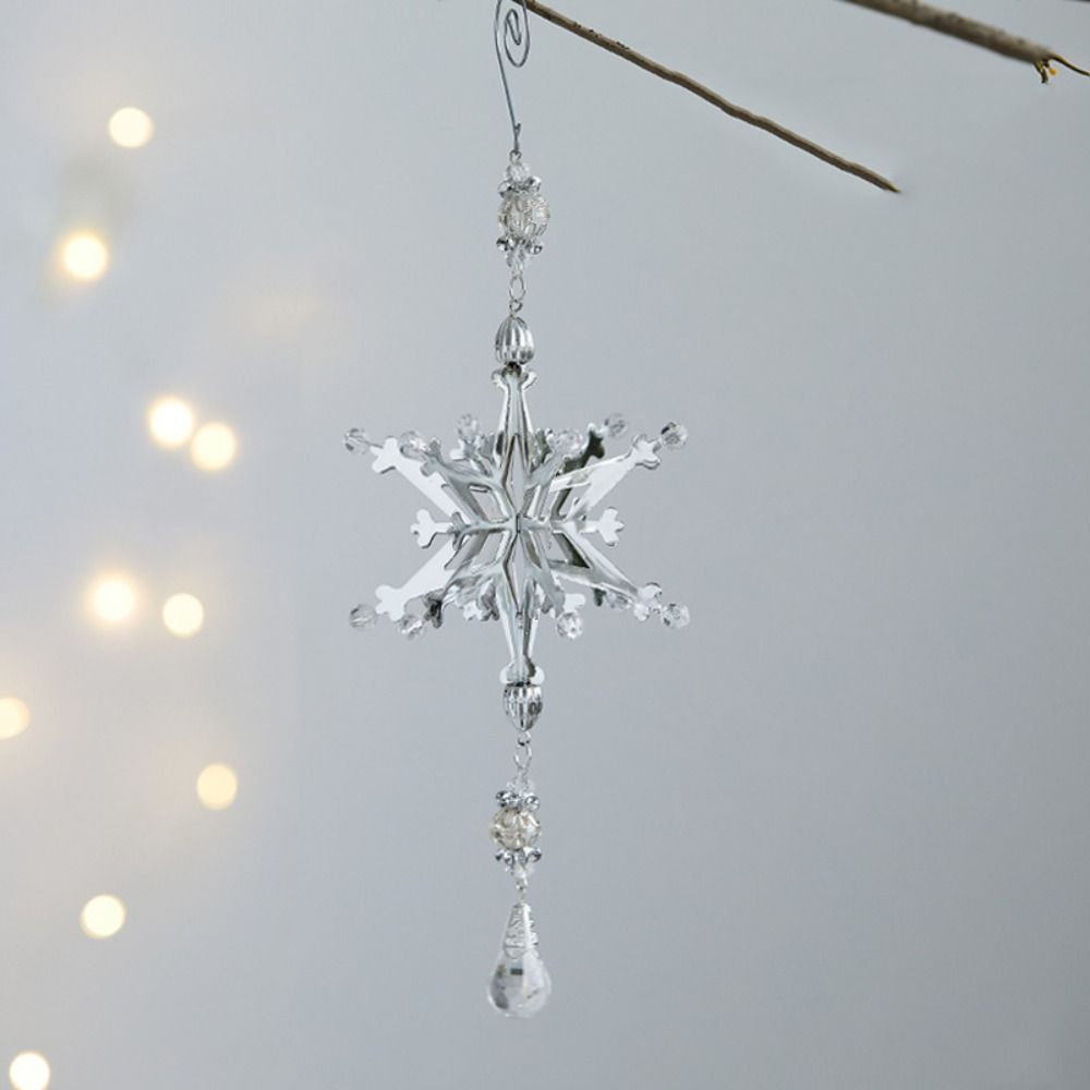 Iron 3D Christmas Snowflakes Pendant Three-dimensional Glitter Christmas Tree Hanging Ornaments Reusable Plating Gold/Silver