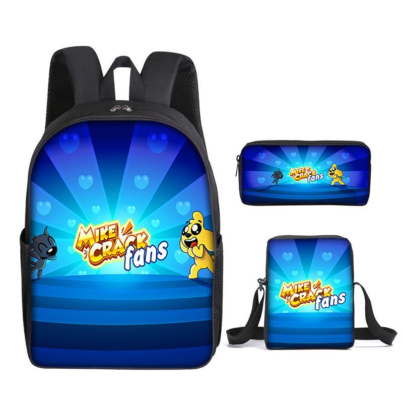 Mikecrack Rucksack Grund- und Sekundarschule Schultasche Bedruckter Rucksack Umhängetasche Federmäppchen Dreiteiliges Set