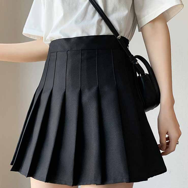 High Waist Solid Pleated Mini Skirt Women Summer Spring Korean White A-line Skirt Y2k Skort Clothes