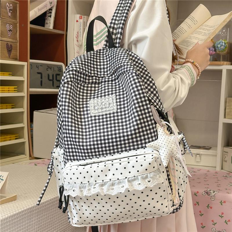 Zaino a Quadri Studente Scuola Media Superiore Borsa da Scuola Zaino da Donna in Pizzo