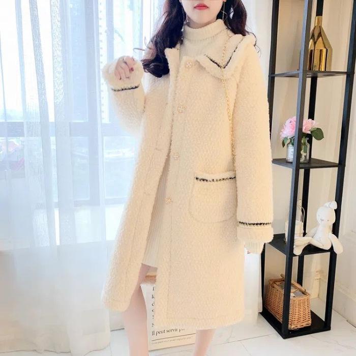 2025 Korean Style Women s Mid-Length Lambswool Woolen Coat - Versatile & Trendy Winter Overcoat 3XL абрикосовый