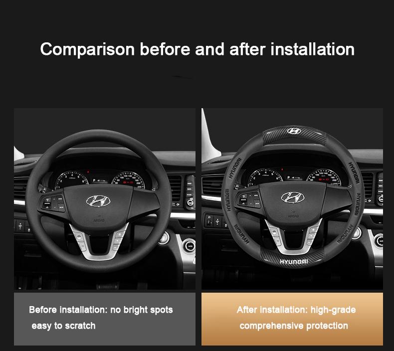 38CM Carbon Fiber Leather Steering Wheel Cover For Hyundai ix35 Accent I10 Ioniq Kona Certa Elantra N Santa Fe Sonata Tucson lk1