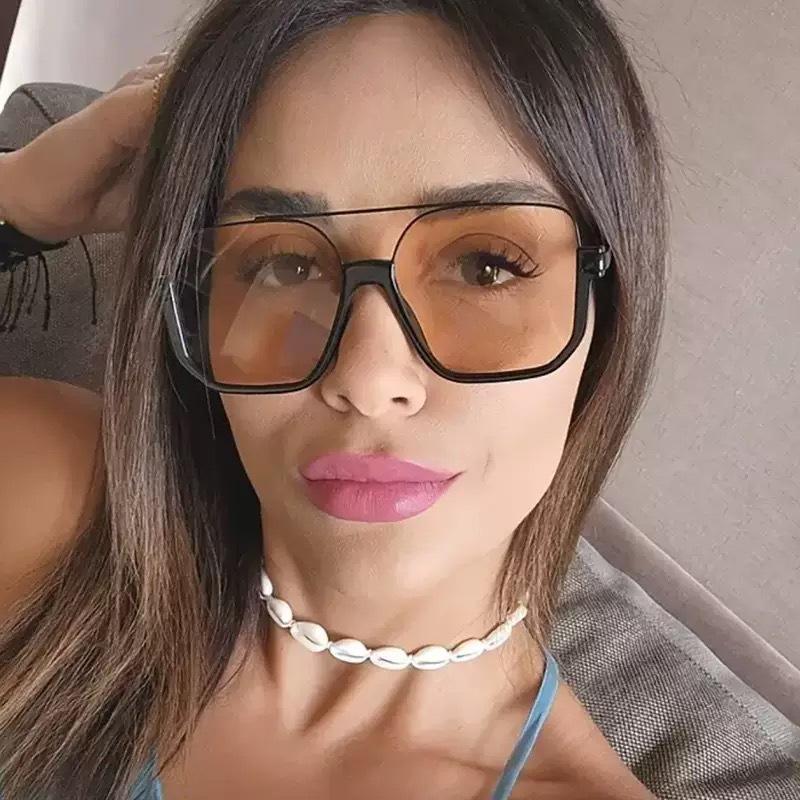 Women's Sunglasses Retro Large Frame Glasses Ins Women's Sunglasses Black Tea Frame Glasses Korean Sunglasses Men's Sunglasses