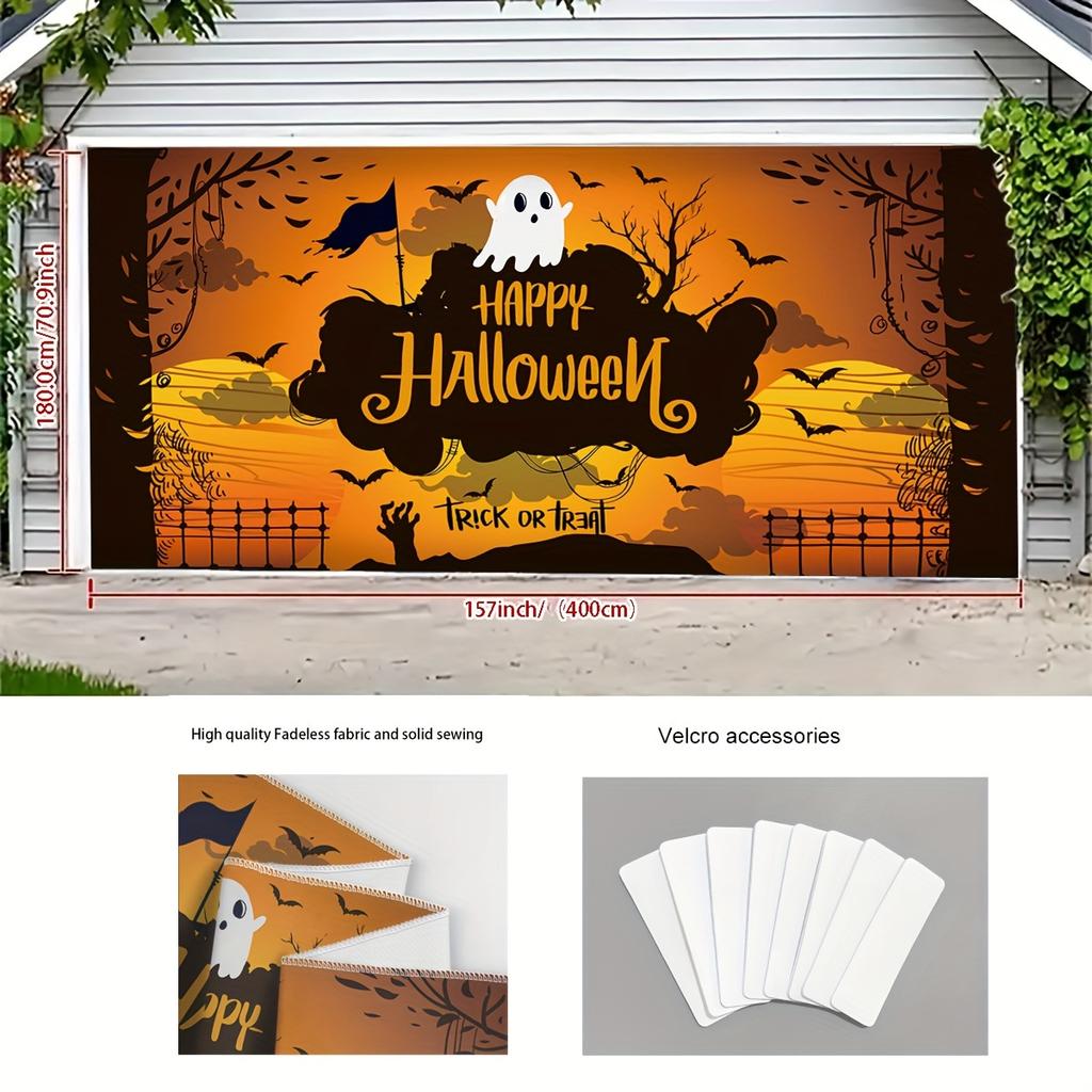 JIT 1pc Halloween Decoration Garage Wall Tapestry Background Fabric Halloween Spooky Ghosts and Batszyc