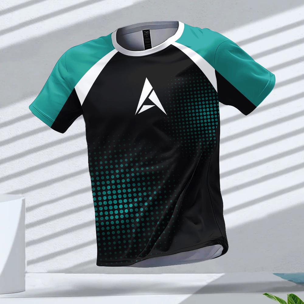 Men's Sports Running T-shirt Color Block 3d Printed Men's Quick-drying Breathable Short-sleeved Sports T-shirt for Outdoor Use