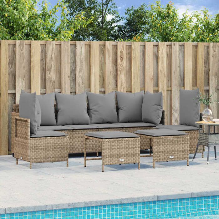 VidaXL Garden Furniture Set with Cushions 5 Pcs Beige Wicker, Outdoor Sofa Set, Garden Lounge Set, Set 3261548