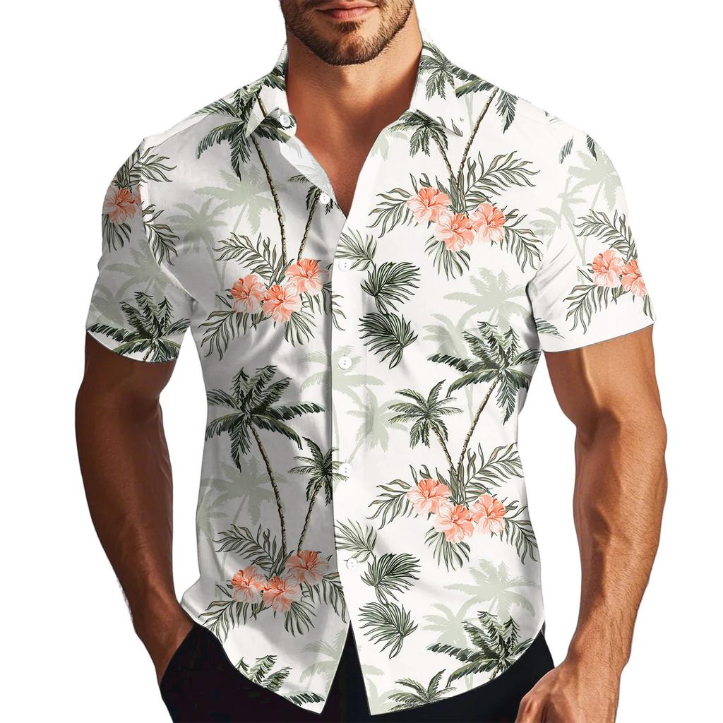 Men's Fashion Printed Satin Short Sleeve Shirt Top