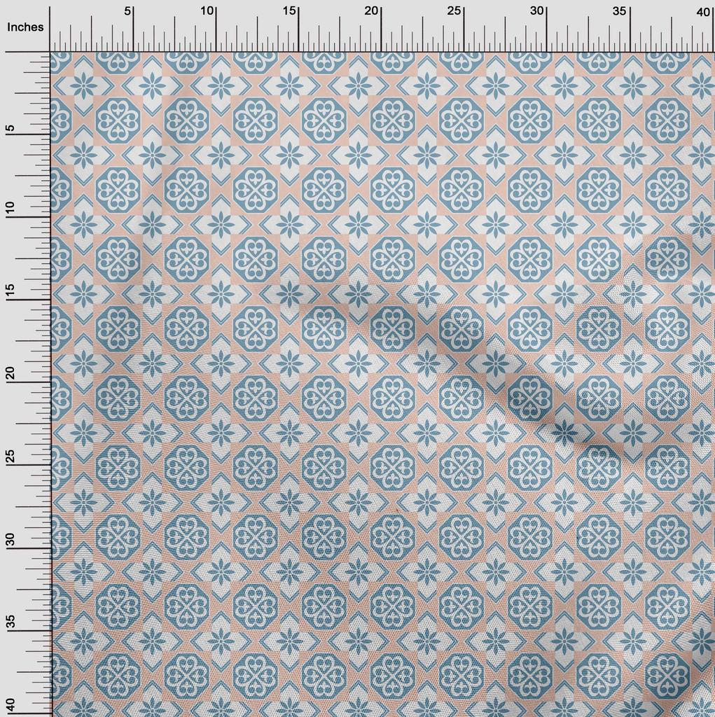 oneOone Cotton Flex Arctic Blue Fabric Floral & Tiles Moroccan Sewing Craft Projects Fabric Prints By Meter 40 Inch