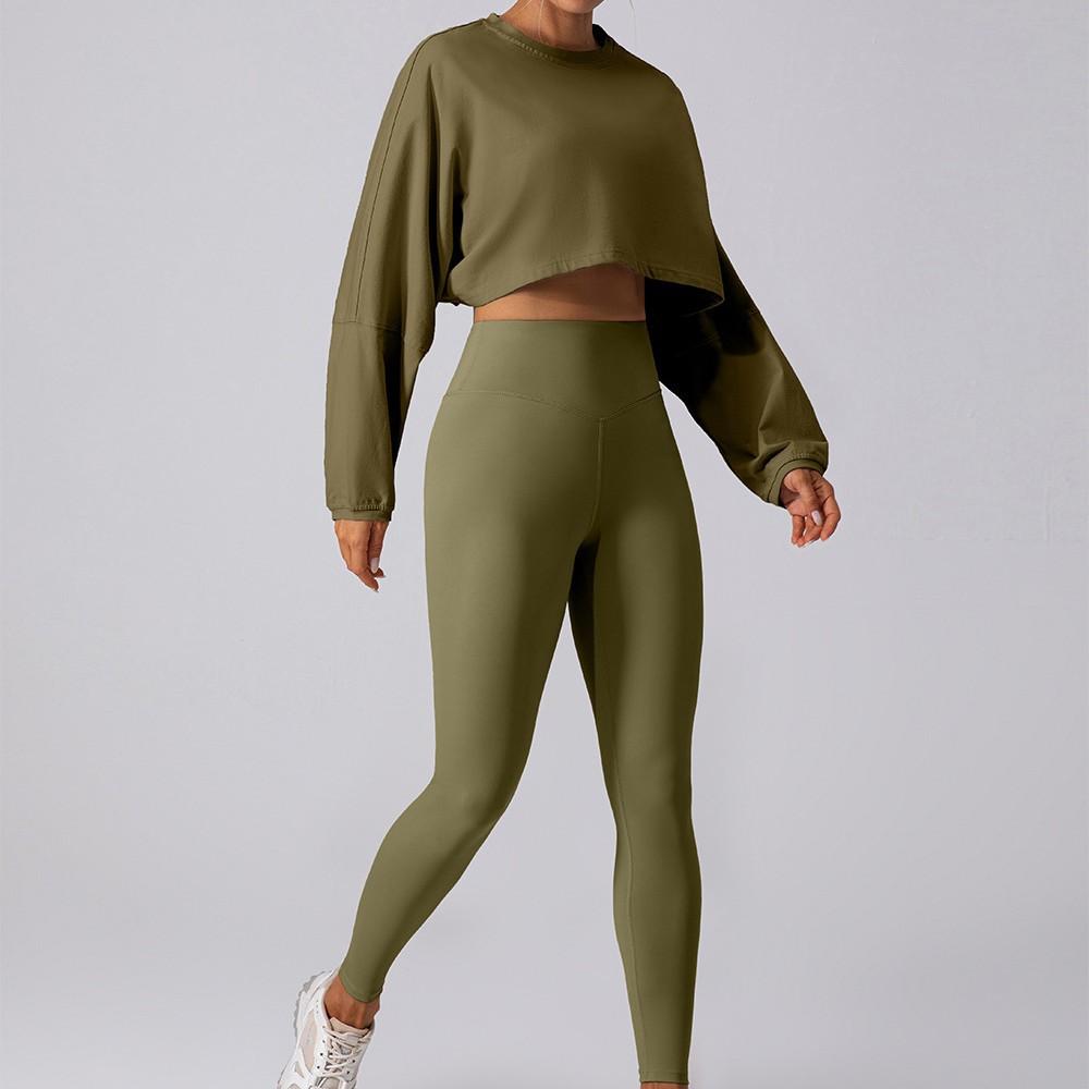 Women's Crew Neck Long Sleeve Crop Top Loose Fit Athletic T-Shirt Yoga Workout Blouse